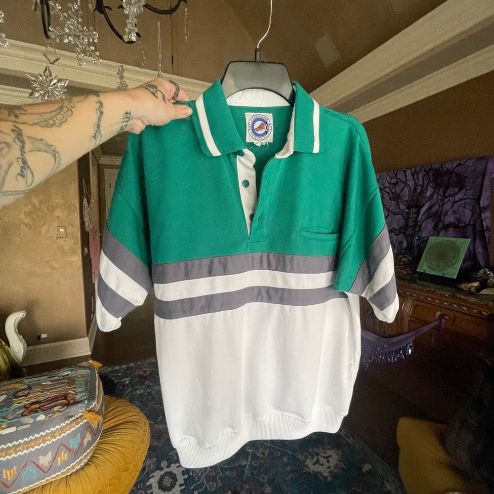 Haut Vintage Greenline International Années 80 - Coupe Color Block Bleu - Taille M - Occasion Très Bon état